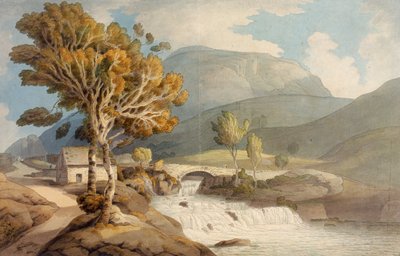 Brücke und Wasserfall bei Llyngwellyn von Francis Towne